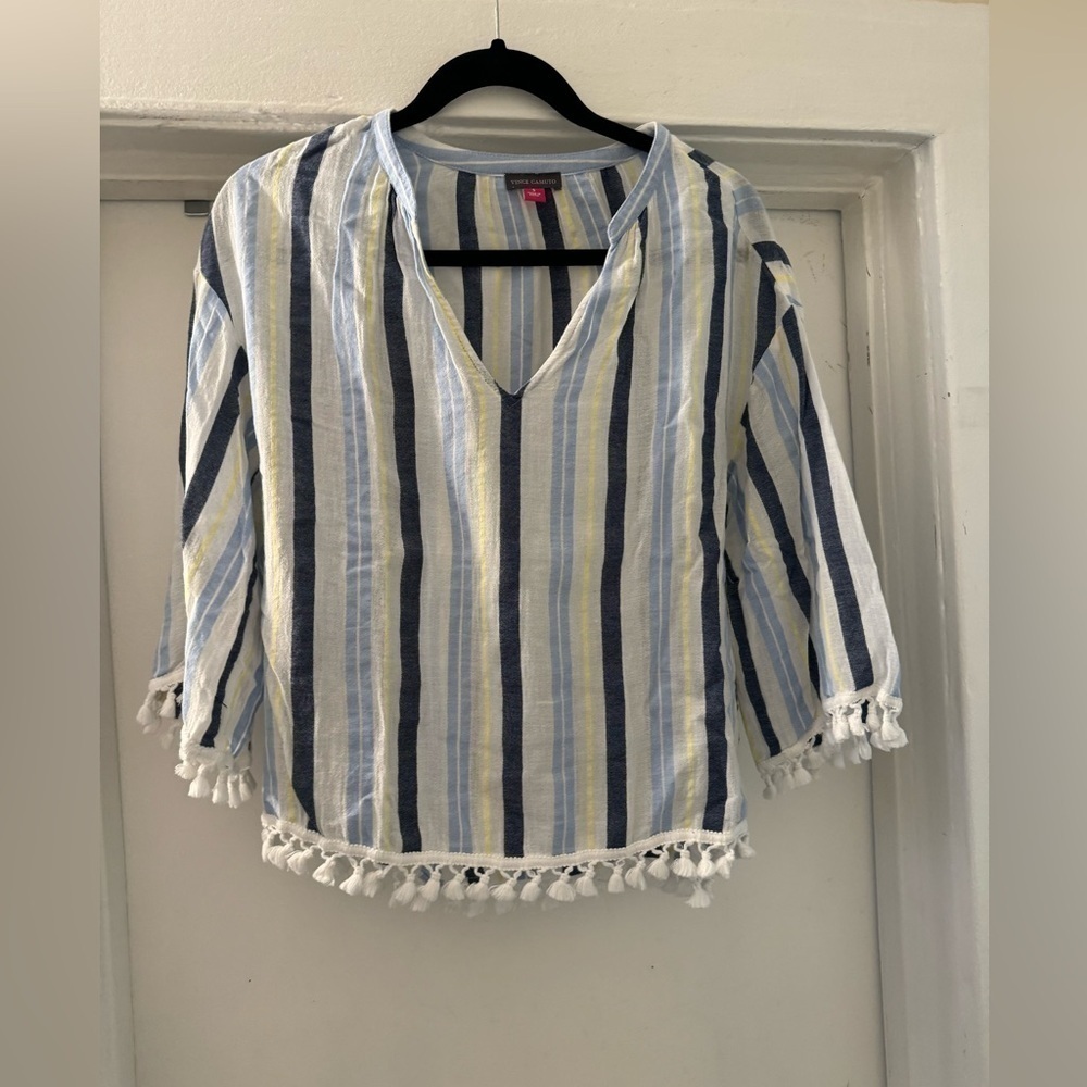 Vince Camino Striped linen blue and white top size small